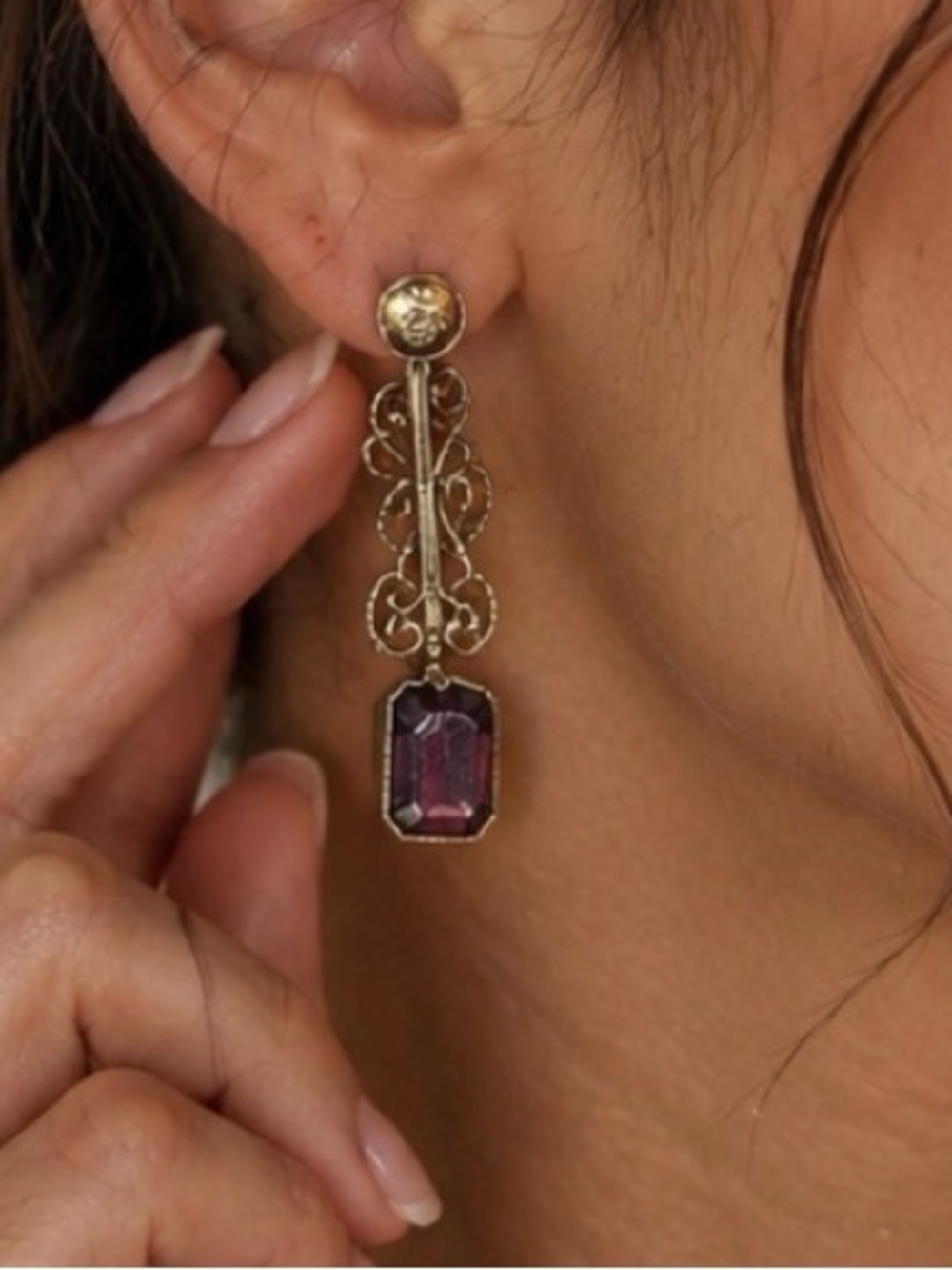Vintage Van Dell 1/20 12K Gold Filled Amethyst  Filigree Screw Back Earrings